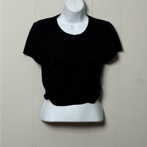 Antistar Women’s Black Short Sleeve Crop Top with Ruching on Sides Size M